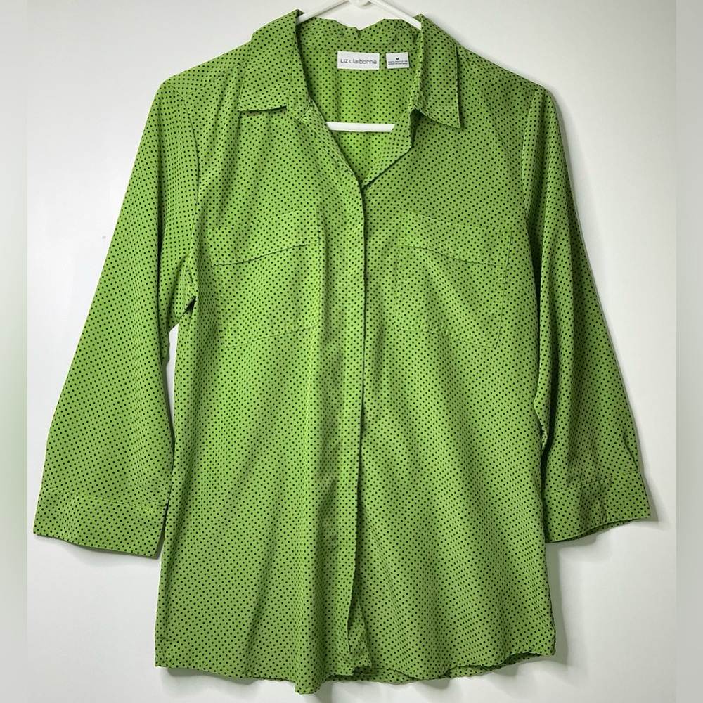 Liz Claiborne Green 3/4 Sleeve Button Down Shirt M Pre loved
